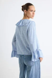 TRENDYOLMİLLA BLUE Striped Ruffle Detailed Weaving Blouse - Image 4
