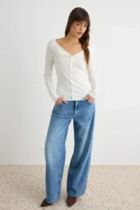 TRENDYOLMİLLA Ecru Transparent Fitted Wacky Collar Draped Fake Knitwear Knitting Blouse - Image 2