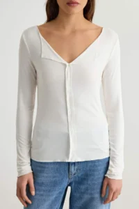 TRENDYOLMİLLA Ecru Transparent Fitted Wacky Collar Draped Fake Knitwear Knitting Blouse - Image 3