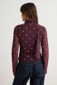 TRENDYOLMİLLA Plum Polka Dot Fitted with scarf Keyhole Collar Knitting Blouse - Image 4