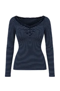 TRENDYOLMİLLA NAVY BLUE Striped Fitted Lace Detailed buttoned Knitting Blouse - Image 8