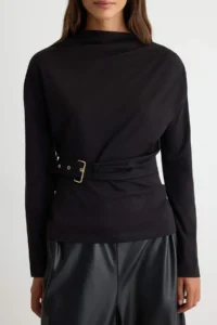 TRENDYOLMİLLA Black High Neck Arched Fitted/Body-Sitting Knitting Blouse - Image 3