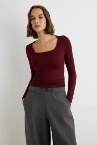 TRENDYOLMİLLA Black-Ecru-Burgundy 3 Sets Fitted Square Neck Soft Knitting Blouse - Image 6