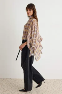 TRENDYOLMİLLA Khaki Plaid Patterned Blouse with Shawl - Image 2