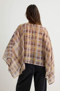 TRENDYOLMİLLA Khaki Plaid Patterned Blouse with Shawl - Image 4