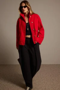 TRENDYOLMİLLA Red High Neck Oversized DENIM Jacket