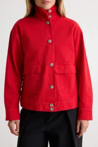 TRENDYOLMİLLA Red High Neck Oversized DENIM Jacket - Image 4
