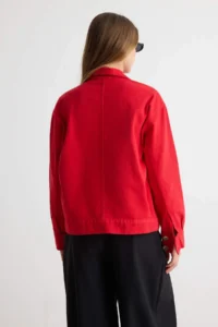 TRENDYOLMİLLA Red High Neck Oversized DENIM Jacket - Image 5