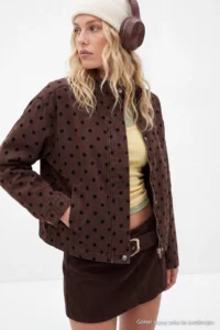 TRENDYOLMİLLA Brown Puantiye Patterned High Neck DENIM Jacket - Image 2