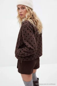TRENDYOLMİLLA Brown Puantiye Patterned High Neck DENIM Jacket - Image 3