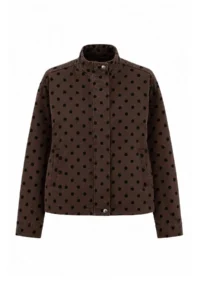 TRENDYOLMİLLA Brown Puantiye Patterned High Neck DENIM Jacket - Image 4