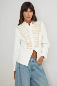 TRENDYOLMİLLA WHITE Embroidered Weaving Jacket
