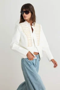 TRENDYOLMİLLA WHITE Embroidered Weaving Jacket - Image 3
