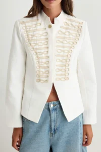 TRENDYOLMİLLA WHITE Embroidered Weaving Jacket - Image 4