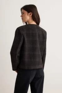 TRENDYOLMİLLA Brown Checkered Trim Closure Bowl Jacket - Image 4