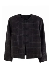 TRENDYOLMİLLA Brown Checkered Trim Closure Bowl Jacket - Image 5