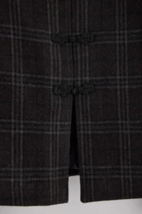 TRENDYOLMİLLA Brown Checkered Trim Closure Bowl Jacket - Image 6