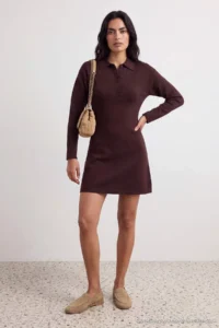 TRENDYOLMİLLA Brown Polo Shirt Collar skater Knit Dress - Image 3