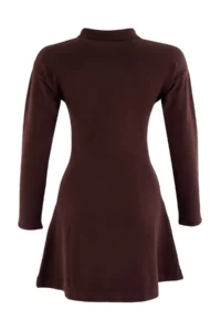 TRENDYOLMİLLA Brown Polo Shirt Collar skater Knit Dress - Image 8