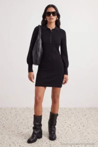 TRENDYOLMİLLA Black padded Premium Thread/Special Thread Knit Dress - Image 2