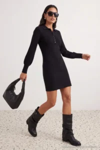 TRENDYOLMİLLA Black padded Premium Thread/Special Thread Knit Dress - Image 3