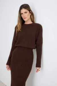 TRENDYOLMİLLA Brown Wide Pattern Maxi Length Knit Dress - Image 2