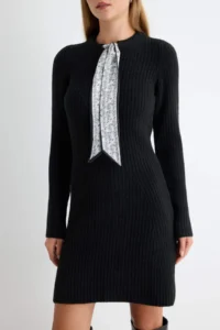 TRENDYOLMİLLA Black Soft textured Shawl tied up Mini Knit Dress - Image 3