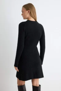 TRENDYOLMİLLA Black Soft textured Shawl tied up Mini Knit Dress - Image 4