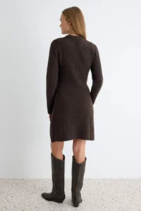 TRENDYOLMİLLA Brown Soft textured Shawl tied up Mini Knit Dress - Image 4