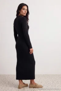 TRENDYOLMİLLA Black Maxi Length Ribbed Knitwear Cotton Dress - Image 4