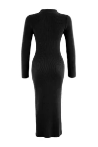 TRENDYOLMİLLA Black Maxi Length Ribbed Knitwear Cotton Dress - Image 7