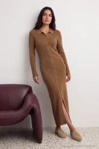 TRENDYOLMİLLA Brown Maxi Length Knitwear Cotton Dress