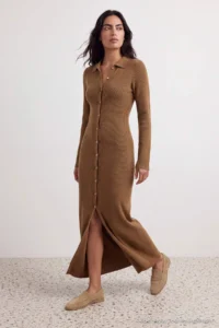 TRENDYOLMİLLA Brown Maxi Length Knitwear Cotton Dress - Image 2
