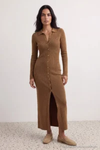 TRENDYOLMİLLA Brown Maxi Length Knitwear Cotton Dress - Image 3