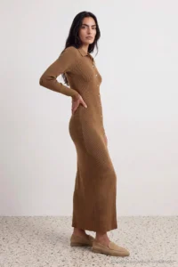 TRENDYOLMİLLA Brown Maxi Length Knitwear Cotton Dress - Image 4