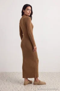TRENDYOLMİLLA Brown Maxi Length Knitwear Cotton Dress - Image 5