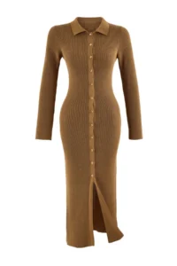 TRENDYOLMİLLA Brown Maxi Length Knitwear Cotton Dress - Image 6