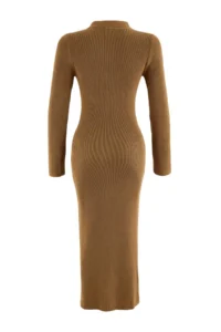 TRENDYOLMİLLA Brown Maxi Length Knitwear Cotton Dress - Image 8