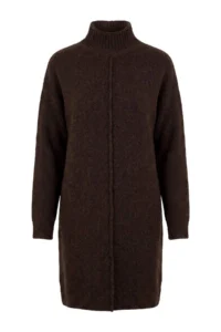 TRENDYOLMİLLA Brown High Neck Stitch Detailed Bat Arm Knit Dress - Image 5