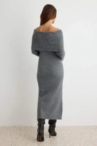 TRENDYOLMİLLA Anthracite Carmen Collar Maxi Knit Dress - Image 4