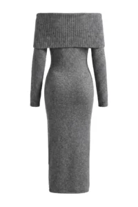 TRENDYOLMİLLA Anthracite Carmen Collar Maxi Knit Dress - Image 7