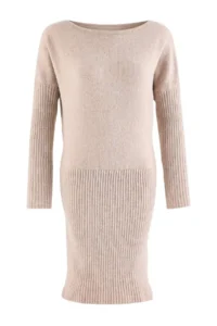 TRENDYOLMİLLA Beige Boat Neck Drop Sleeve Mini Length Knit Dress - Image 9
