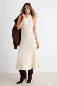 TRENDYOLMİLLA Ecru Soft textured High Neck Sleeveless Knit Dress