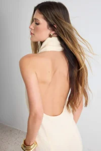 TRENDYOLMİLLA Ecru Soft textured High Neck Sleeveless Knit Dress - Image 2