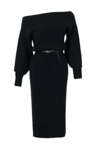 TRENDYOLMİLLA Black bodycone Arched Boat Neck LONG Knit Dress - Image 5