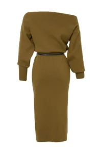 TRENDYOLMİLLA Oil Green bodycone Arched Boat Neck LONG Knit Dress - Image 7