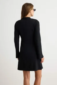 TRENDYOLMİLLA Black A-Cut/Life Form High Neck Long Sleeve Mini interlock Knitting Dress - Image 4