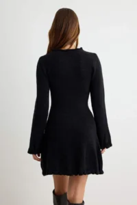 TRENDYOLMİLLA Black Ruffle Detailed A Line Mini Knit Dress - Image 4