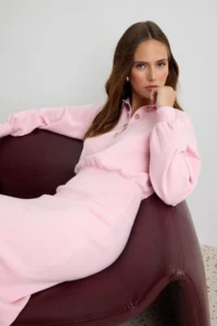 TRENDYOLMİLLA PINK Polo Shirt Collar Bluzan Plain Maxi Knit Dress - Image 2