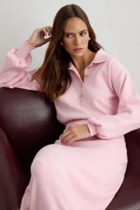 TRENDYOLMİLLA PINK Polo Shirt Collar Bluzan Plain Maxi Knit Dress - Image 3